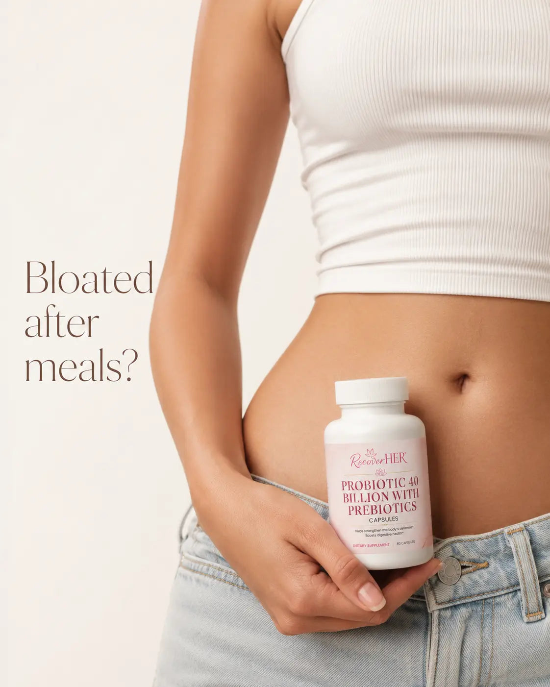 Probiotic 40 Billion with Prebiotics shown in a RecoverHER routine